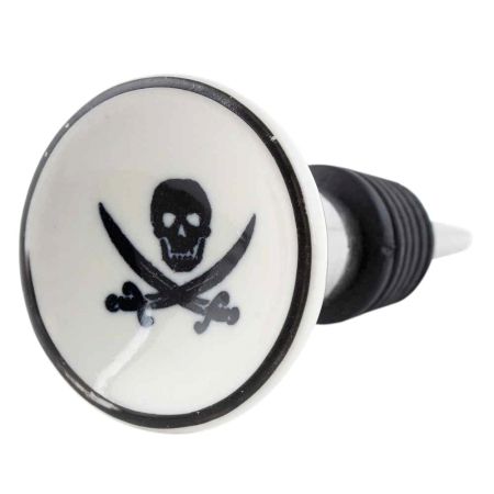 Black Man Skull Danger Symbol Flat Ceramic Wine Bottle Stopper